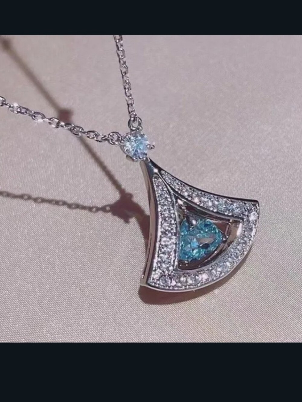 New Light Blue Aquamarine And Diamond Sector Shape Necklace